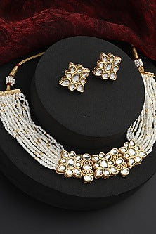 Gold Finish White Kundan Polki Choker Necklace set