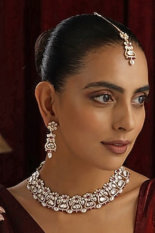 Gold Finish Red Kundan Polki Choker Necklace Set