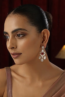 Rose Gold Finish Red Kundan Polki Handmade Dangler Earrings
