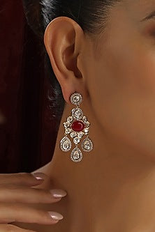 Rose Gold Finish Red Kundan Polki Handmade Dangler Earrings