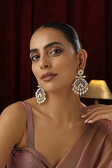 Rose Gold Finish Lavender Kundan Polki Handmade Dangler Earrings
