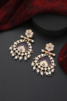 Rose Gold Finish Lavender Kundan Polki Handmade Dangler Earrings