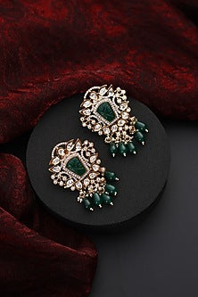 Gold Finish Green Kundan Polki Handmade Dangler Earrings