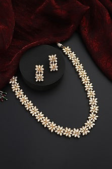 Gold Finish Kundan Polki Handmade Long Necklace Set