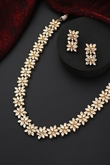 Gold Finish Kundan Polki Handmade Long Necklace Set
