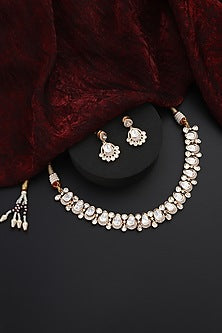 Rose Gold Finish Kundan Polki Handmade Choker Necklace Set