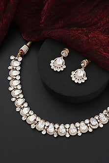 Rose Gold Finish Kundan Polki Handmade Choker Necklace Set