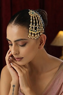 Rose Gold Finish Green Kundan Polki Handmade Pasa