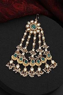 Rose Gold Finish Green Kundan Polki Handmade Pasa