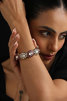 Rose Gold Finish Multi-Colored Kundan Polki Kada