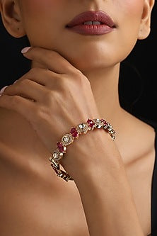 Rose Gold Finish Red Kundan Polki Kada