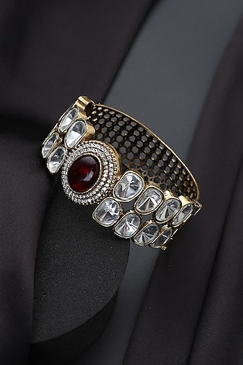 Gold Finish Red Kundan Polki Kada