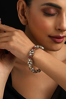 Gold Finish Red Kundan Polki Kada