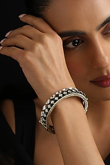 Gold Finish Green Kundan Polki Kada