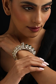 Gold Finish Green Kundan Polki Kada