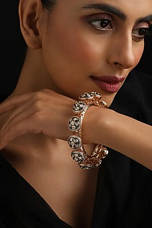 Rose Gold Finish Green Kundan Polki Pacheli Kada