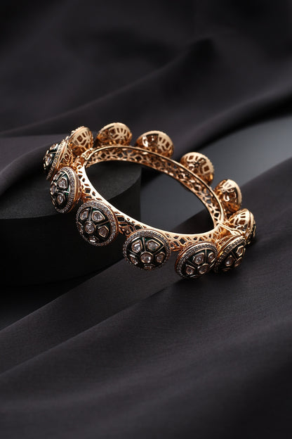Rose Gold Finish Green Kundan Polki Pacheli Kada