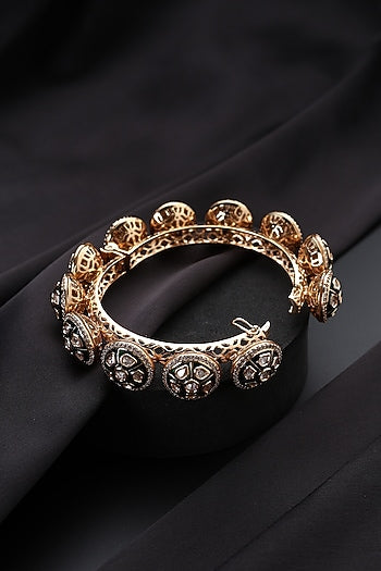 Rose Gold Finish Green Kundan Polki Pacheli Kada