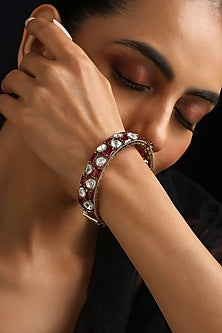 Gold Finish Red Kundan Polki Kada