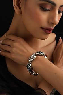 Gold Finish Green Kundan Polki Kada