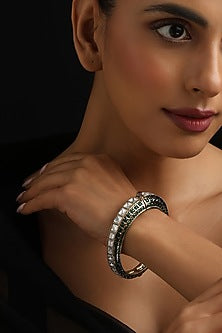 Gold Finish Green Kundan Polki Kada