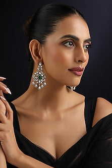 Gold Finish Green Kundan Polki Dangler Earrings