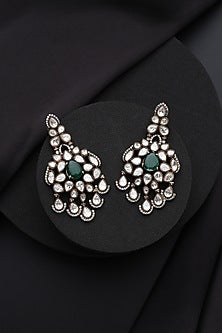 Gold Finish Green Kundan Polki Dangler Earrings
