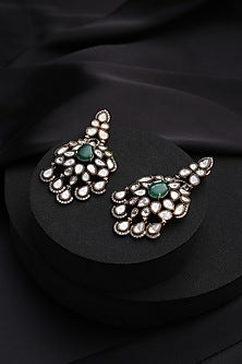 Gold Finish Green Kundan Polki Dangler Earrings