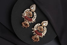 Rose Gold Finish Red Kundan Polki Jhumka Earrings