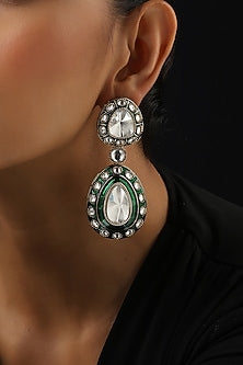 Gold Finish Green Kundan Polki Dangler Earrings