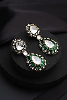 Gold Finish Green Kundan Polki Dangler Earrings
