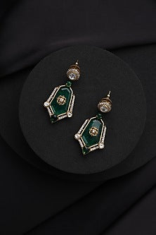 Gold Finish Green Kundan Polki Dangler Earrings