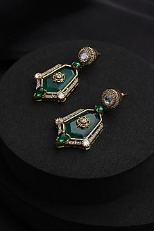 Gold Finish Green Kundan Polki Dangler Earrings