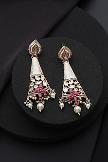 Rose Gold Finish Red Kundan Polki Dangler Earrings