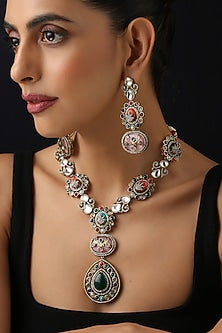 Gold Finish Multi-Colored Kundan Polki Long Necklace Set