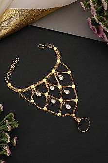 Gold Finish Kundan Polki Handcrafted Haathphool