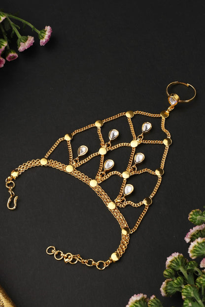 Gold Finish Kundan Polki Handcrafted Haathphool