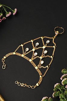 Gold Finish Kundan Polki Handcrafted Haathphool