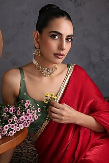 Gold Finish Multi-Colored Kundan Polki Handcrafted Temple Choker Necklace Set