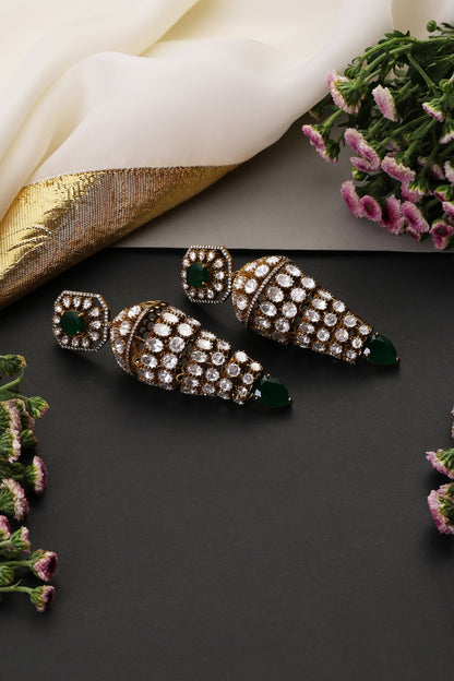 Gold Finish Kundan Polki & Emerald Stone Handcrafted Jhumka Earrings