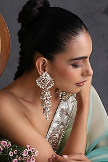 Gold Finish Red Kundan Polki Jadau Jhumka Earrings