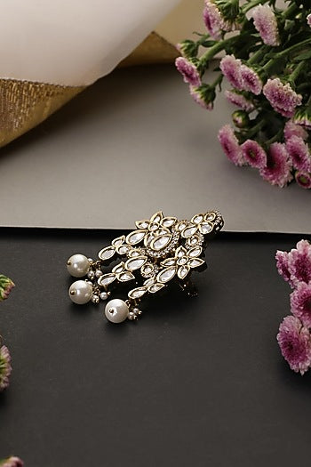 White Gold Finish Kundan Polki Handcrafted Brooch
