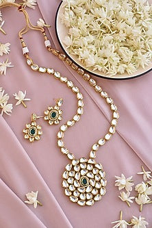 Gold Finish Kundan Polki Long Necklace Set