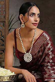 Gold Finish Kundan Polki Long Necklace Set