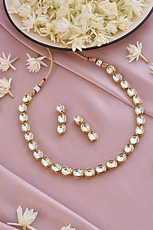 Gold Finish Handcrafted Kundan Polki Necklace Set