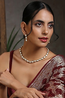 Gold Finish Handcrafted Kundan Polki Necklace Set