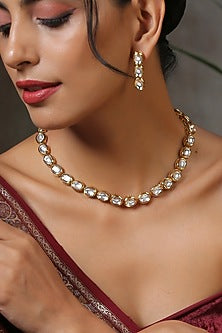 Gold Finish Handcrafted Kundan Polki Necklace Set