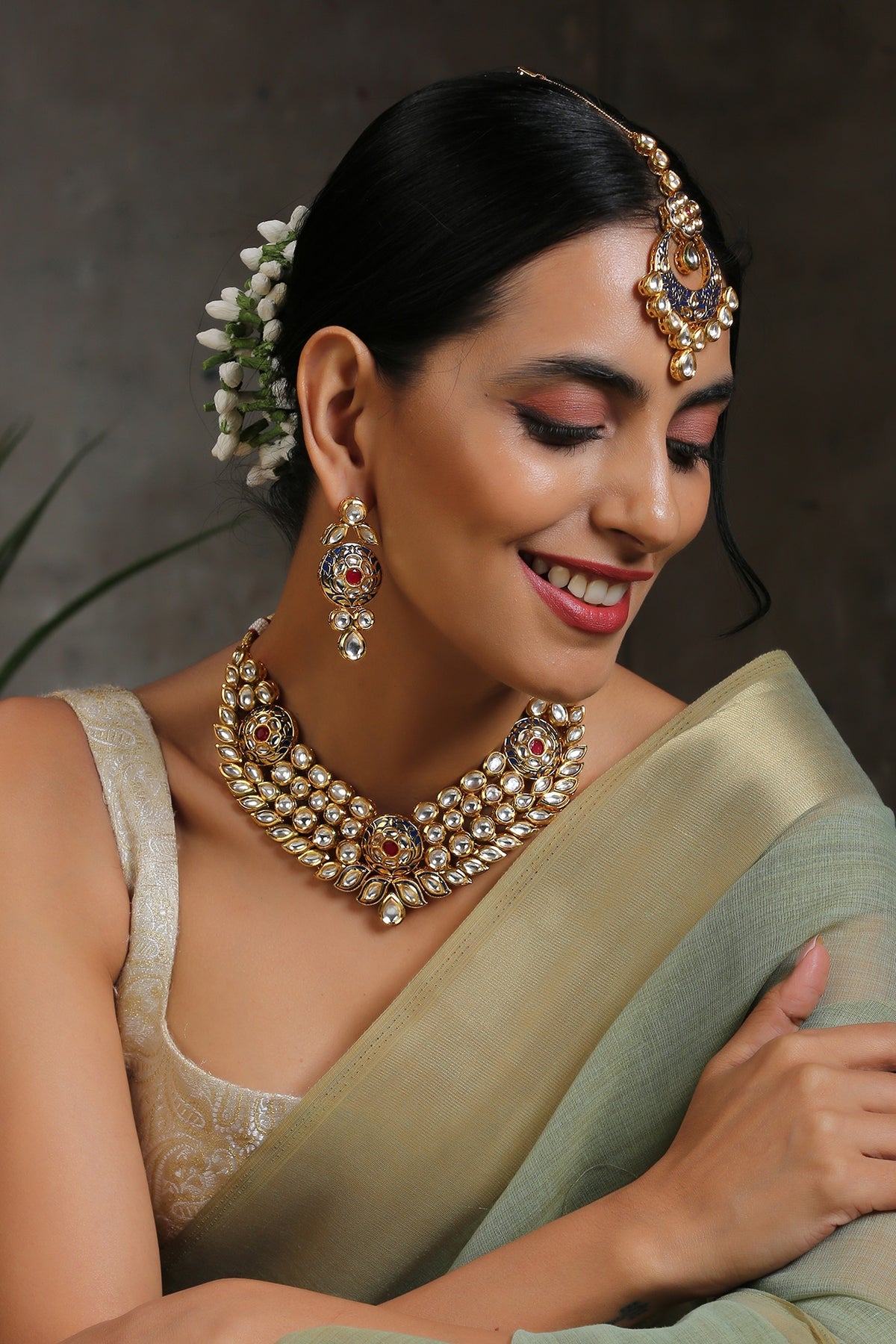 Gold Finish Handcrafted Kundan Necklace Set