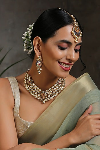 Gold Finish Handcrafted Kundan Necklace Set
