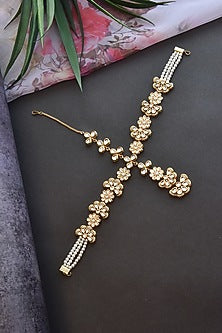 Gold Finish Kundan Polki & Pearls Mathapatti